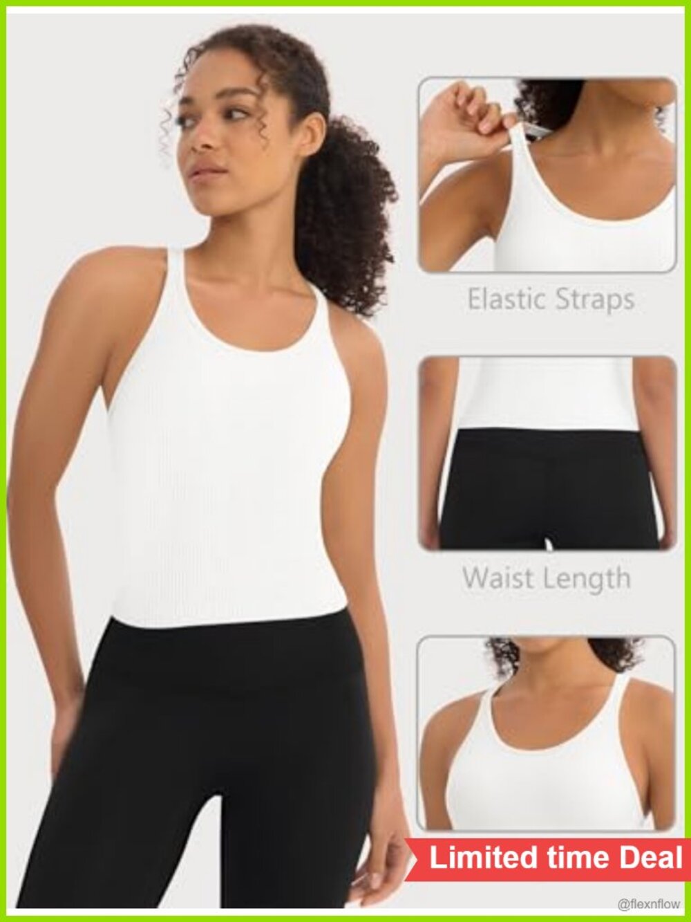 3 Pack Ribbed Workout Crop Tank Tops with Built in Bra Racerback - Picture 3 of 6